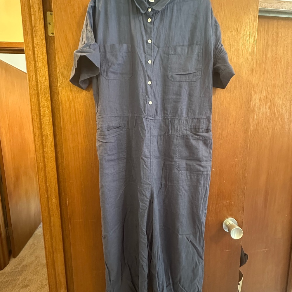 Caslon Blue Linen Utility Jumpsuit